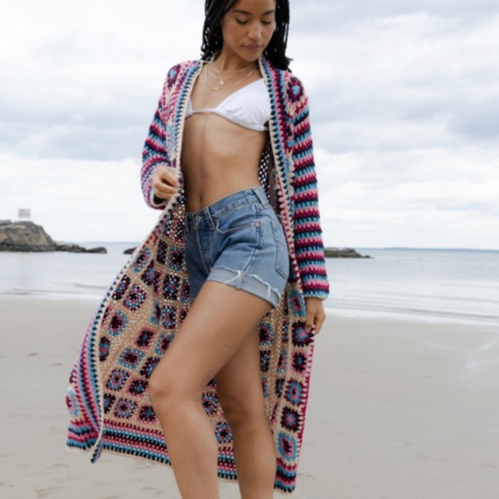 Granny Square Crochet Multi coloured Kimono  ( Sold )
